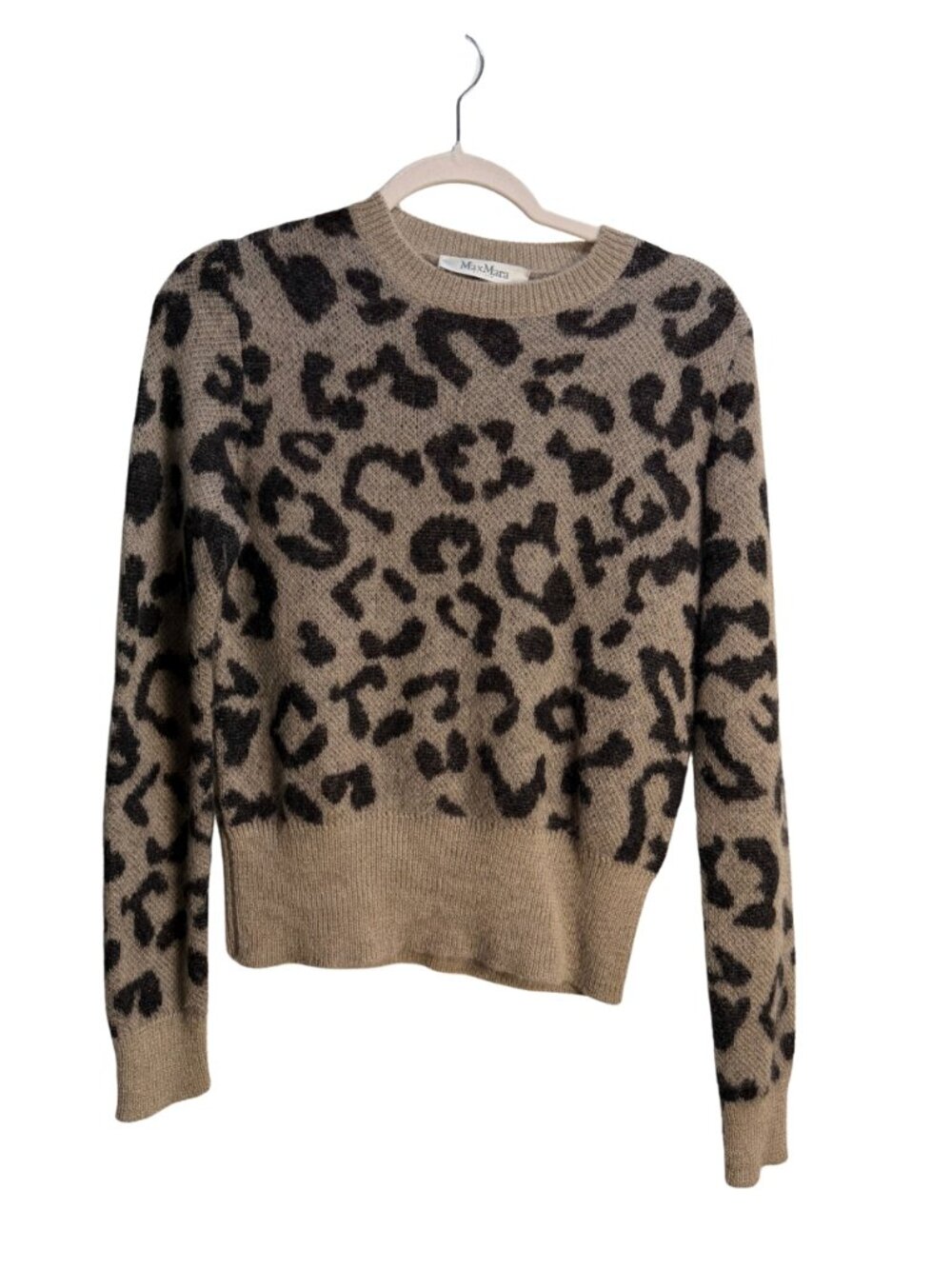 Max Mara Sfilata Leopard Print Mohair Wool Blend Crewneck Sweater